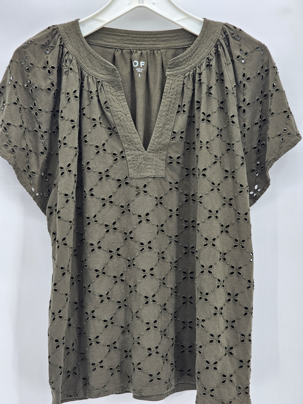 Olive Eyelet 100% Cotton Women's Top Large